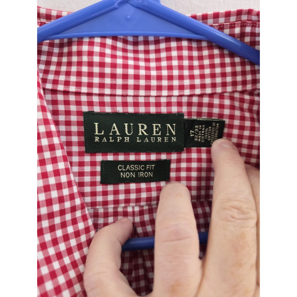LaurenRalph Lauren Red /white Gingham Long Sleeve Button Cotton Shirt Mens 17/32 - Picture 4 of 7